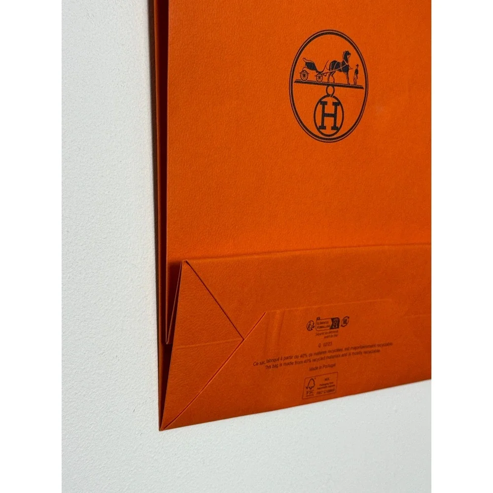 Hermes Orange Paper Shopping Bag 24 Faubourg Saint-Honore Paris 11.5x8.25